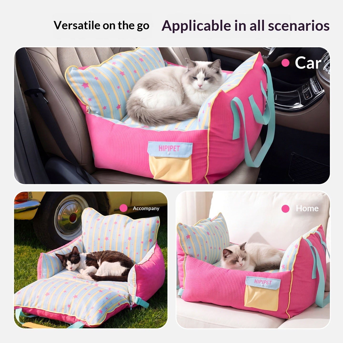 Pet Car Carrier Outdoor Kennel And Safety Seatportable And Detachable